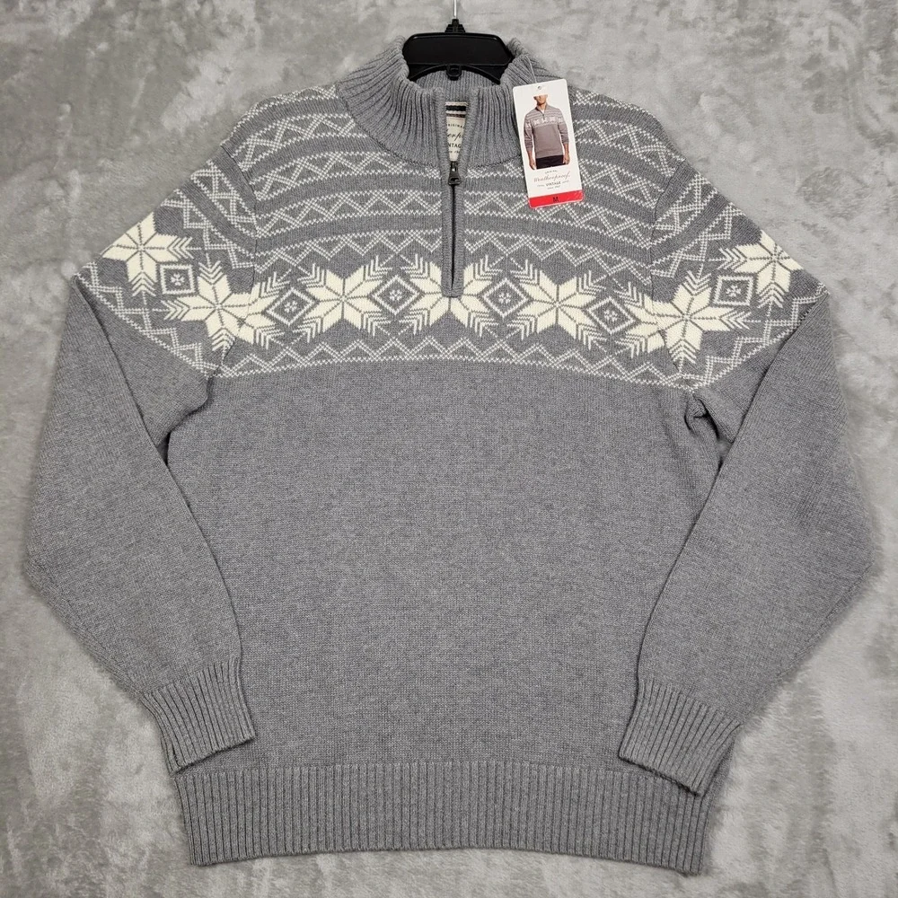 Weatherproof Vintage 1/4 zip Pullover Mens Medium Sweater Gray Long Sleeve (NWT)